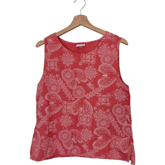 Habitat | Coral Paisley 100% Linen Tank Top Size Medium Lagenlook Boho Floral - Picture 2 of 9